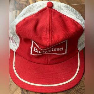 Vintage NOS 80s Budweiser Red Snapback Trucker Hat Cap Beer USA